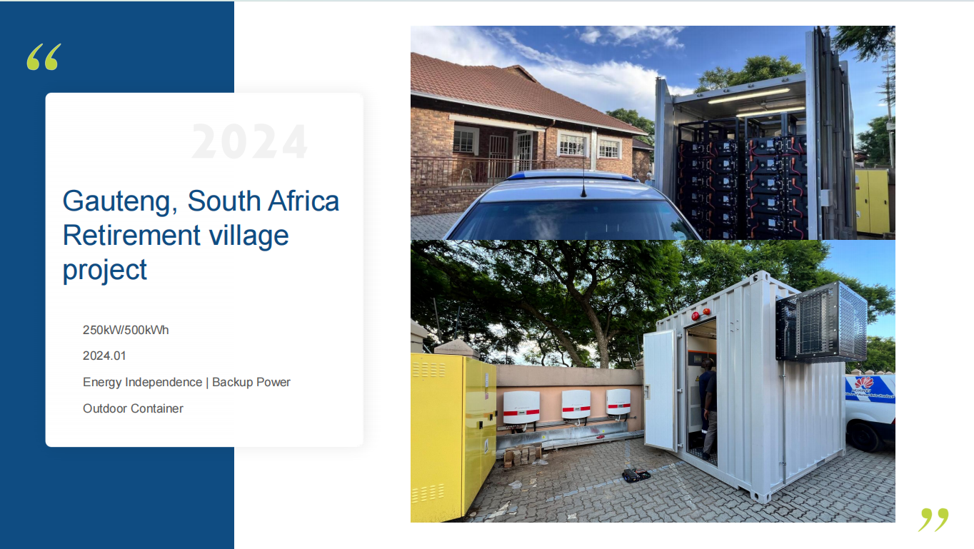 Gauteng, South Africa Retirement village project 250kW/500kWh 2024.01 Energy Independence | Backup P