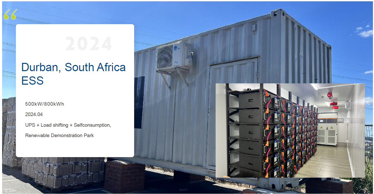 Durban, South Africa ESS 500kW/800kWh; UPS + Load shifting + Selfconsumption, Renewable Demonstratio